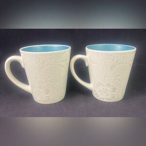 2x Noritake Colorwave Stoneware 12oz Coffee Mug Tea Cup Floral Turquoise